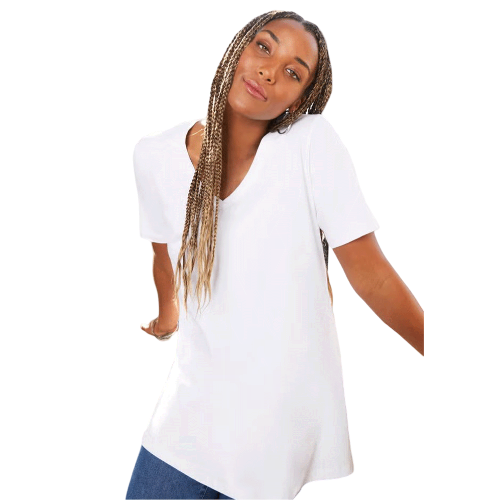 White Short-Sleeve V-Neck Plus Size Tunic PSW-9261