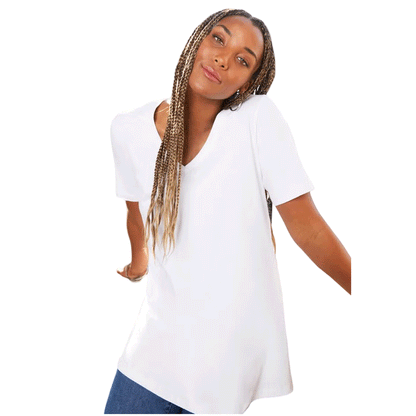 White Short-Sleeve V-Neck Plus Size Tunic PSW-9261