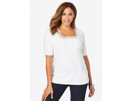 White Square Neck Crochet T-Shirt PSW-6439