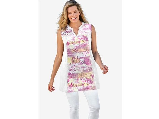 White Stencil Bandana Sleeveless Notch-Neck Tunic PSW-7066