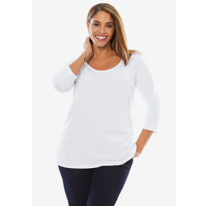 White Stretch Cotton Scoop Neck Tee PSW-8214