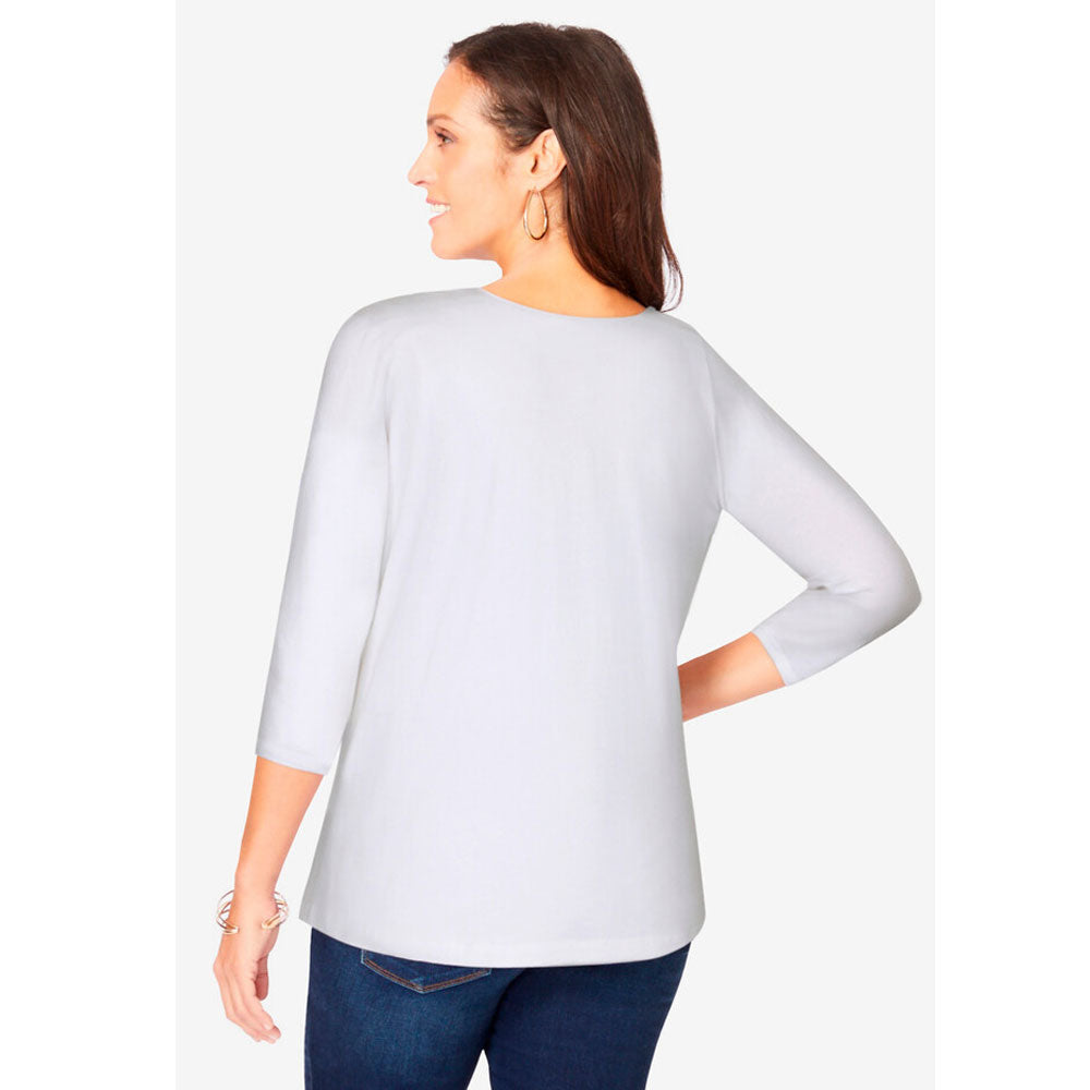 White Stretch Cotton Scoop Neck Tee PSW-8214