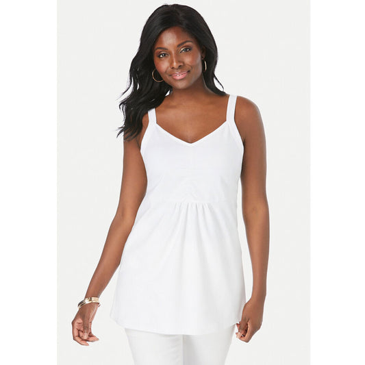 White Stretch Cotton Shirred Tank PSW-8234