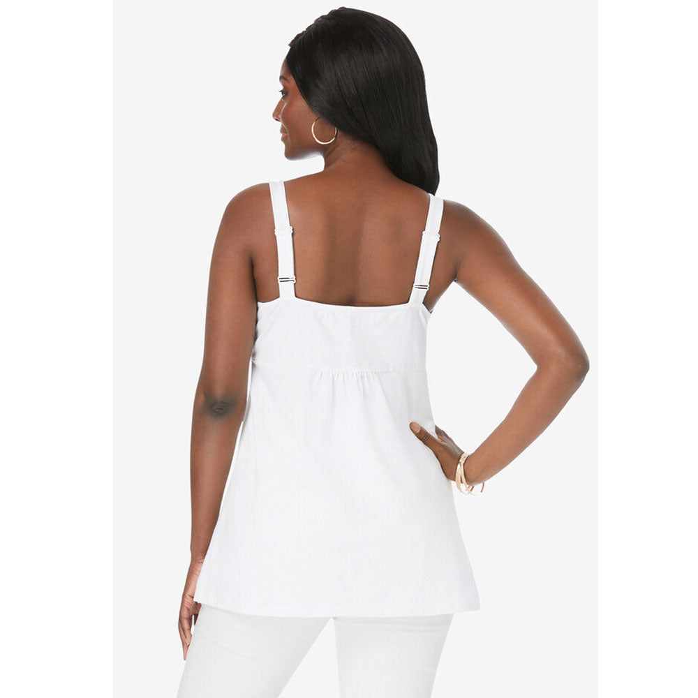 White Stretch Cotton Shirred Tank PSW-8234