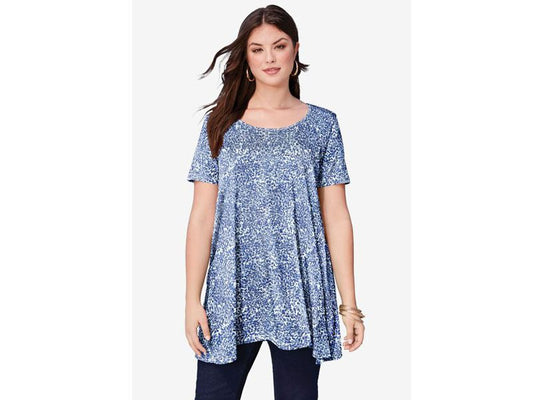 White Swirly Leaves Scoopneck Swing Ultimate Tunic PSW-6967