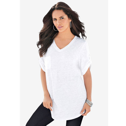 White V-Neck Boyfriend B Grade Slub Tunic PSW-8032B