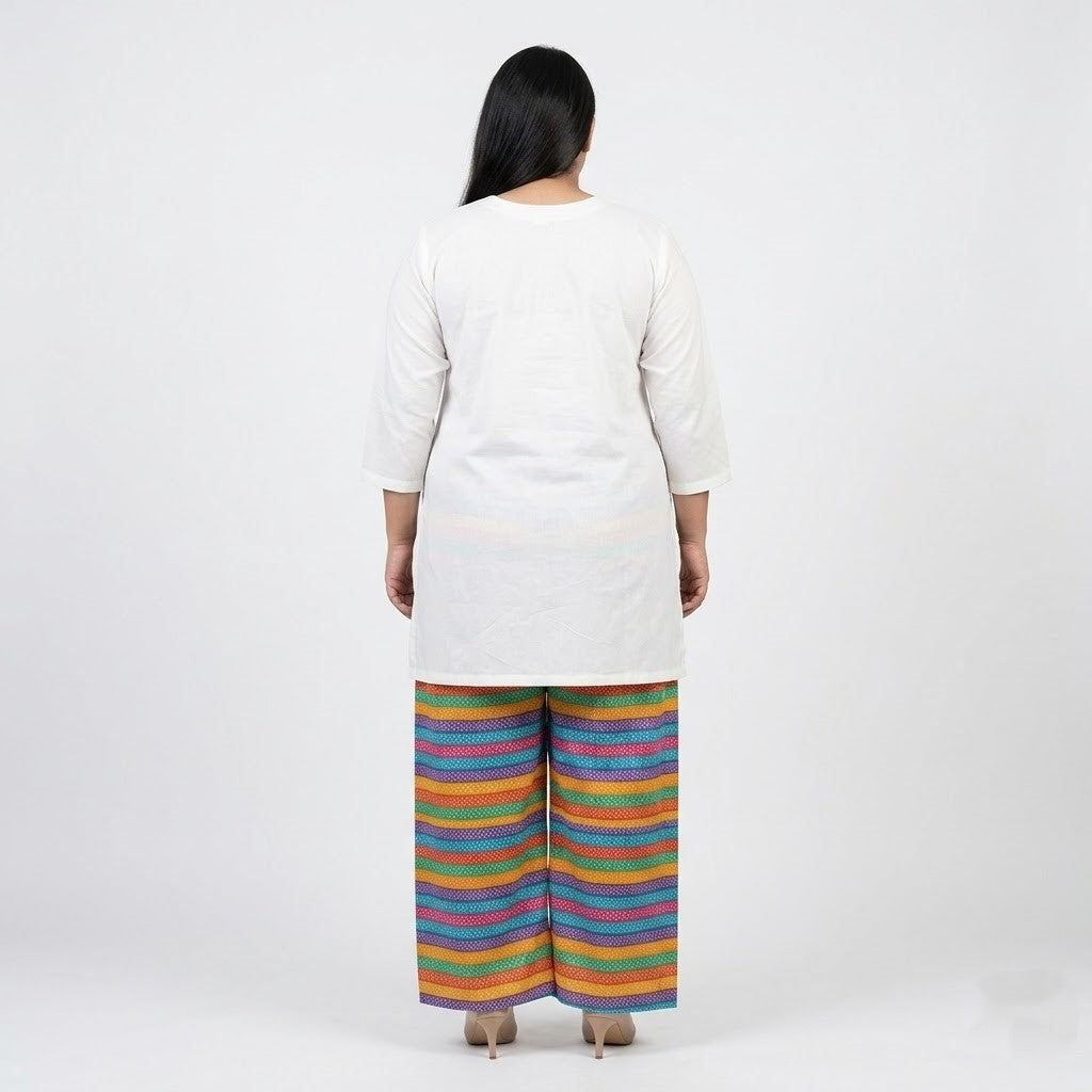 White Chikankari Lawn shirt with colorful printed Lawn trouser co-ord set