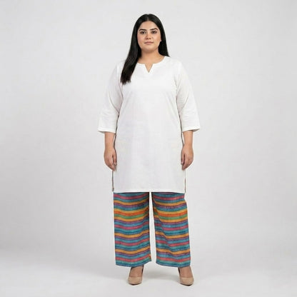 White Chikankari Lawn shirt with colorful printed Lawn trouser co-ord set