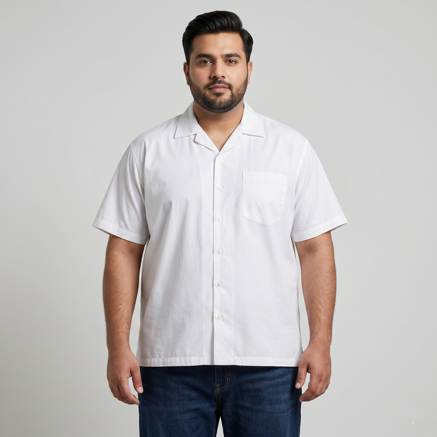 White Cuban Collar Half Sleeve Casual Shirt PSM-11207