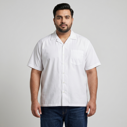 White Cuban Collar Half Sleeve Casual Shirt PSM-11207