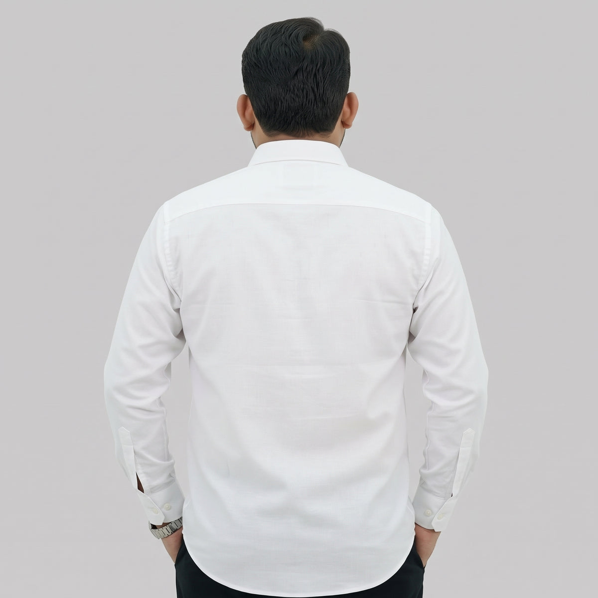 White full-sleeve casual cotton shirt with classic button-front design