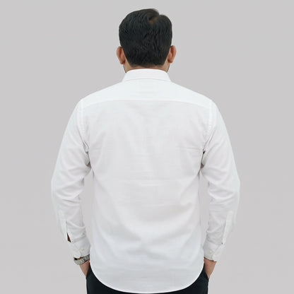 White full-sleeve casual cotton shirt with classic button-front design