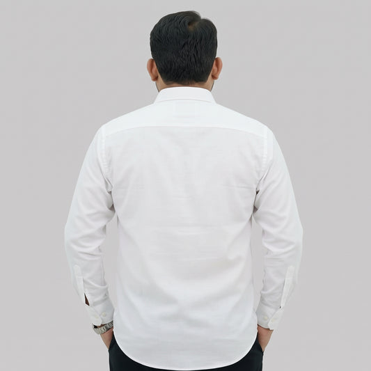 White full-sleeve casual cotton shirt with classic button-front design