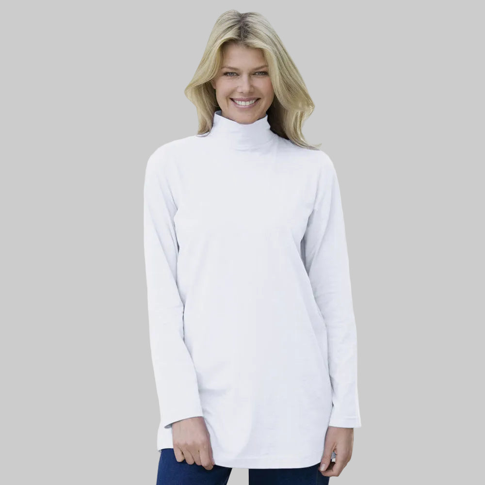 White Perfect Mockneck Tee with short sleeves and classic mock neckline for everyday casual comfort