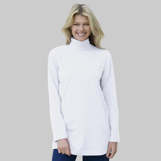 White Perfect Mockneck Tee with short sleeves and classic mock neckline for everyday casual comfort