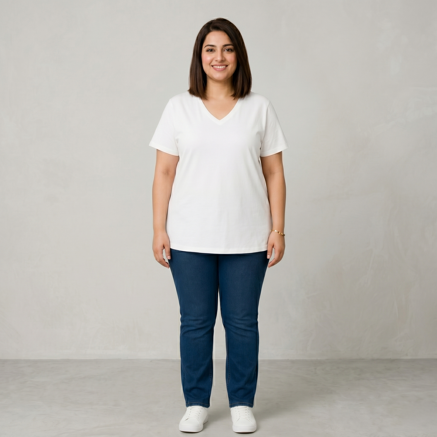 White Perfect Short-Sleeve V-Neck Tee PSW-7906