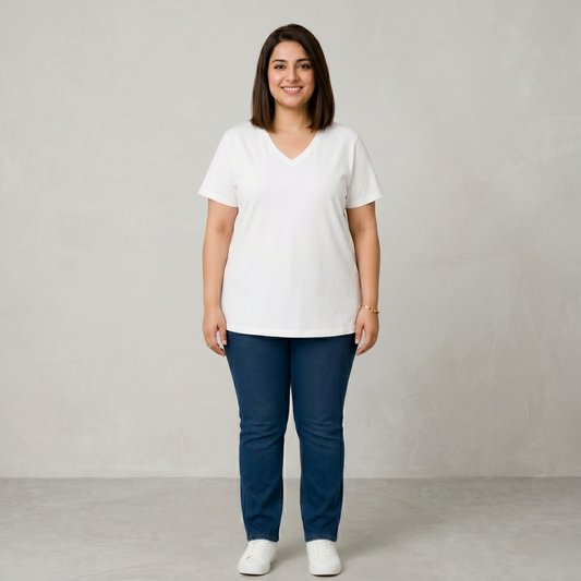White Perfect Short-Sleeve V-Neck Tee PSW-7906