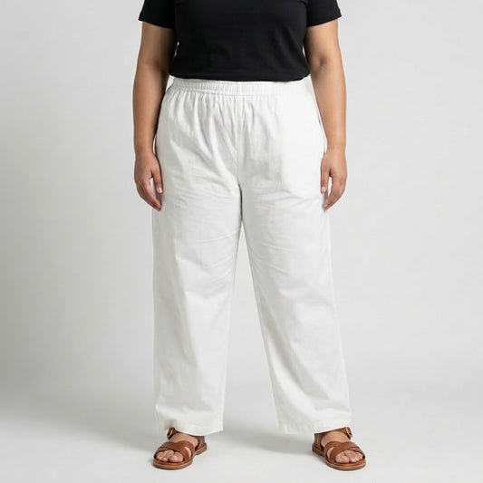 White Plus Size Elastic Waist Trouser made from Cotton Lawn fabric