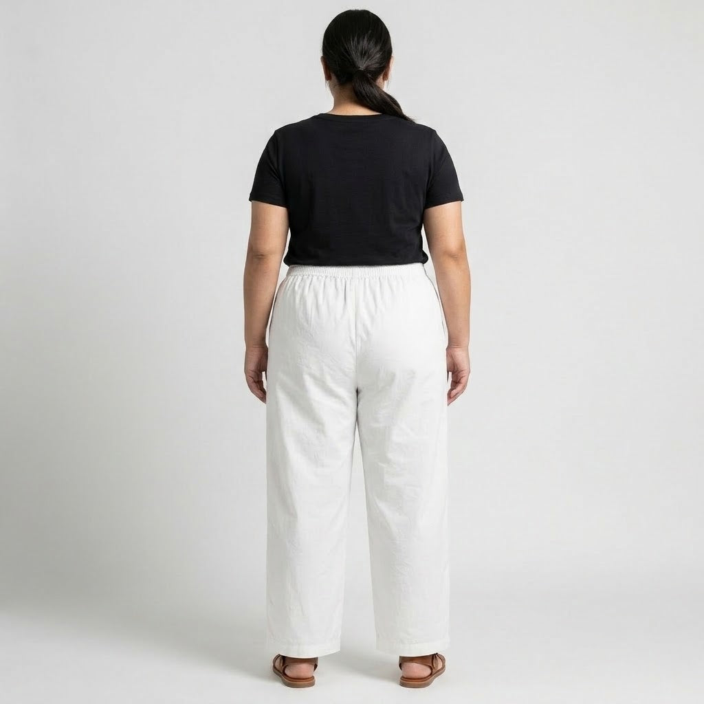 White Plus Size Elastic Waist Trouser made from Cotton Lawn fabric