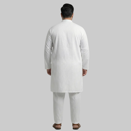 White Self Jacquard Premium Plus Size Kurta Pajama PSM-10840