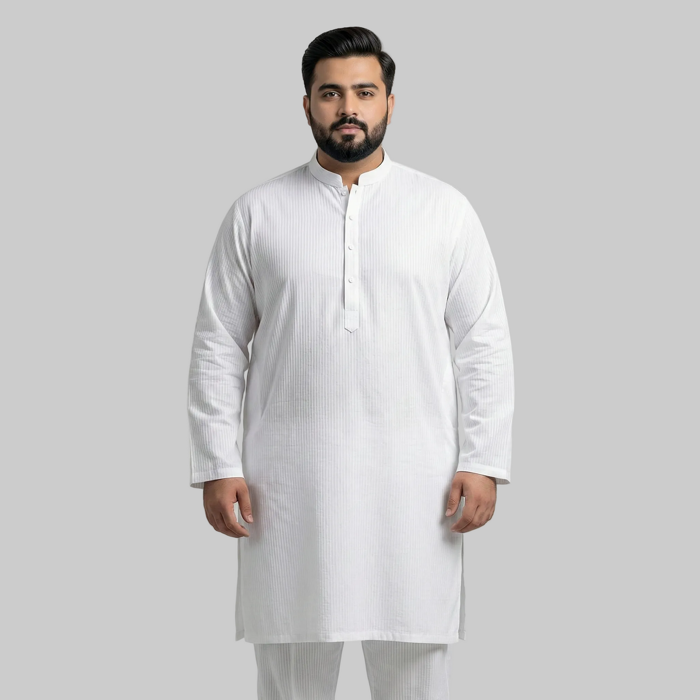 White Self Jacquard Premium Plus Size Kurta Pajama PSM-10840