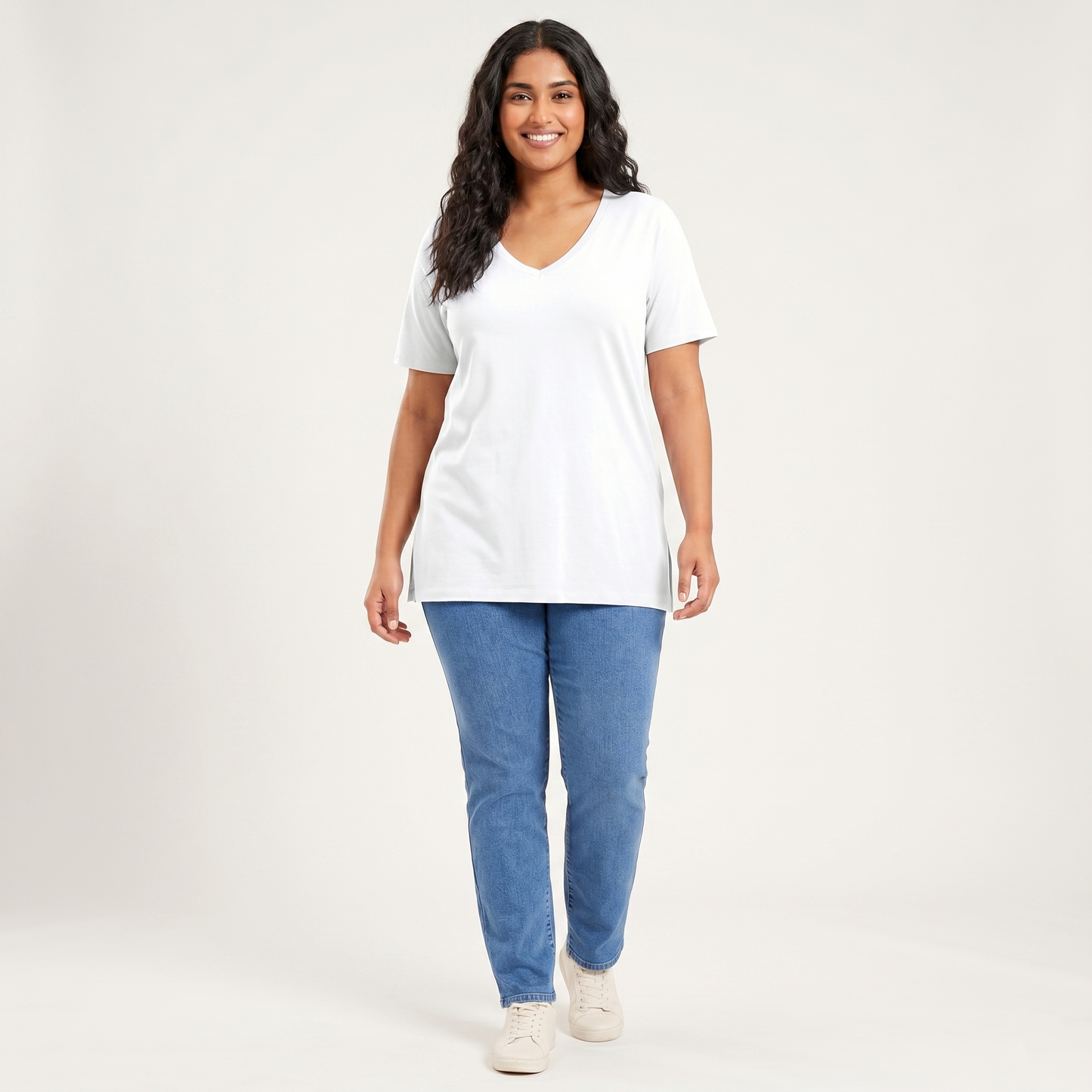 Classic White V-Neck Essential Tunic PSW-9261