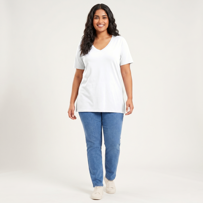 Classic White V-Neck Essential Tunic PSW-9261