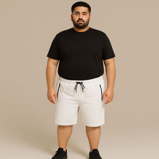 White Terry Knit Plus Size Shorts – Back View with Pocket and Elastic Waist