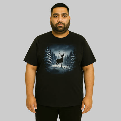 Winter animal nature graphic tee for big & tall men. Relaxed fit, long length, soft cotton-poly blend, perfect for everyday outdoor style.