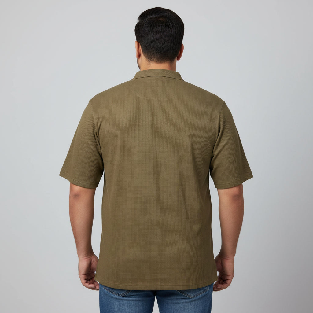 Olive Green Waffle Knit Thermal T-Shirt  PSM-11281
