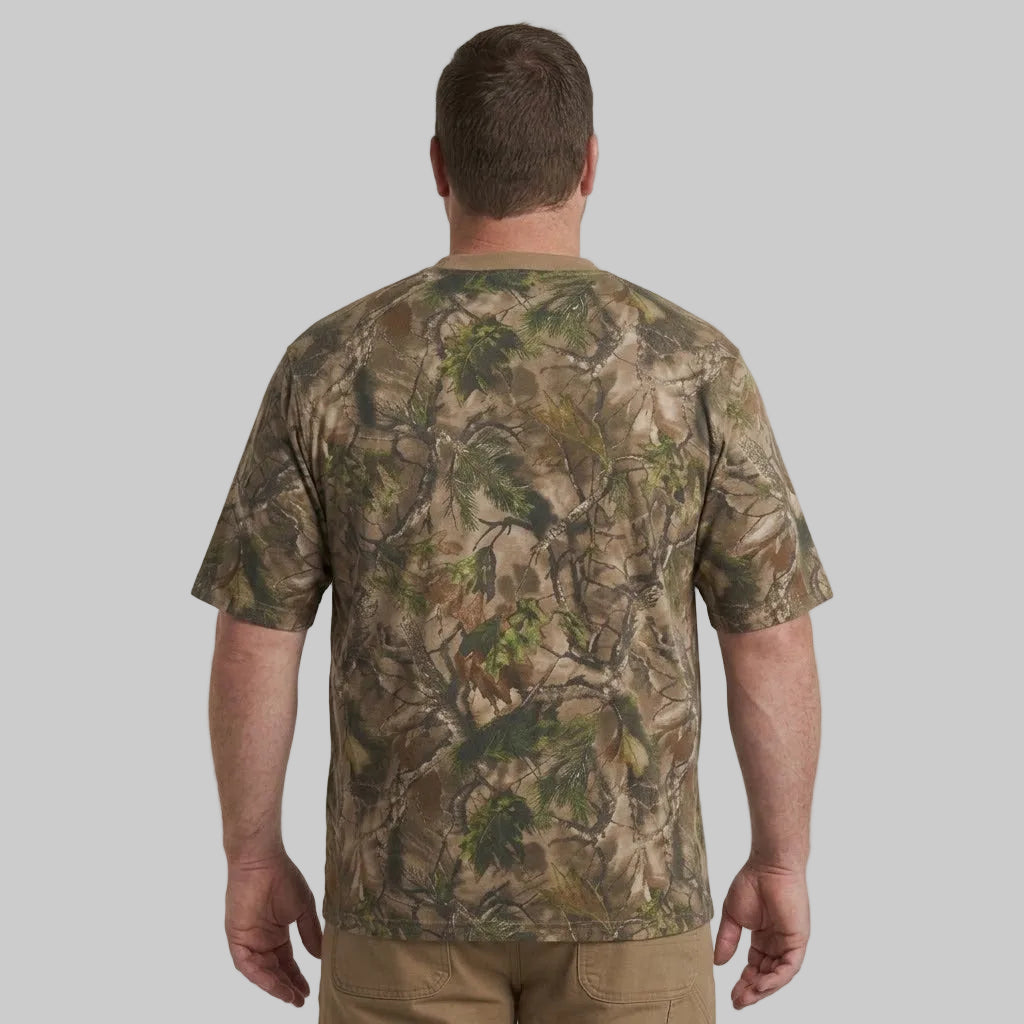 Wood camo Big & Tall pocket crewneck T-shirt made from soft jersey cotton