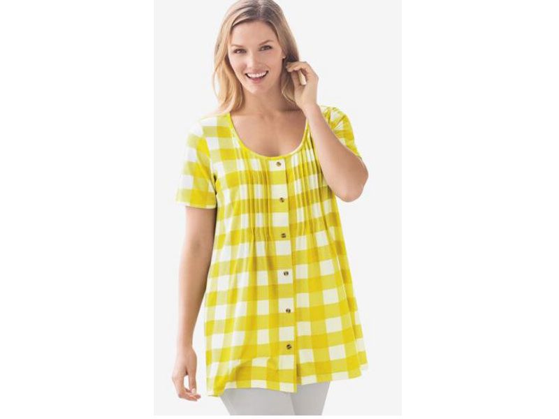 Yellow Buffalo Plaid knit Pintucks Tunic PSW-5536