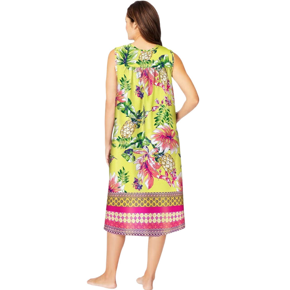 Yellow sleeveless lounger with bright hummingbird print and soft breathable fabric

