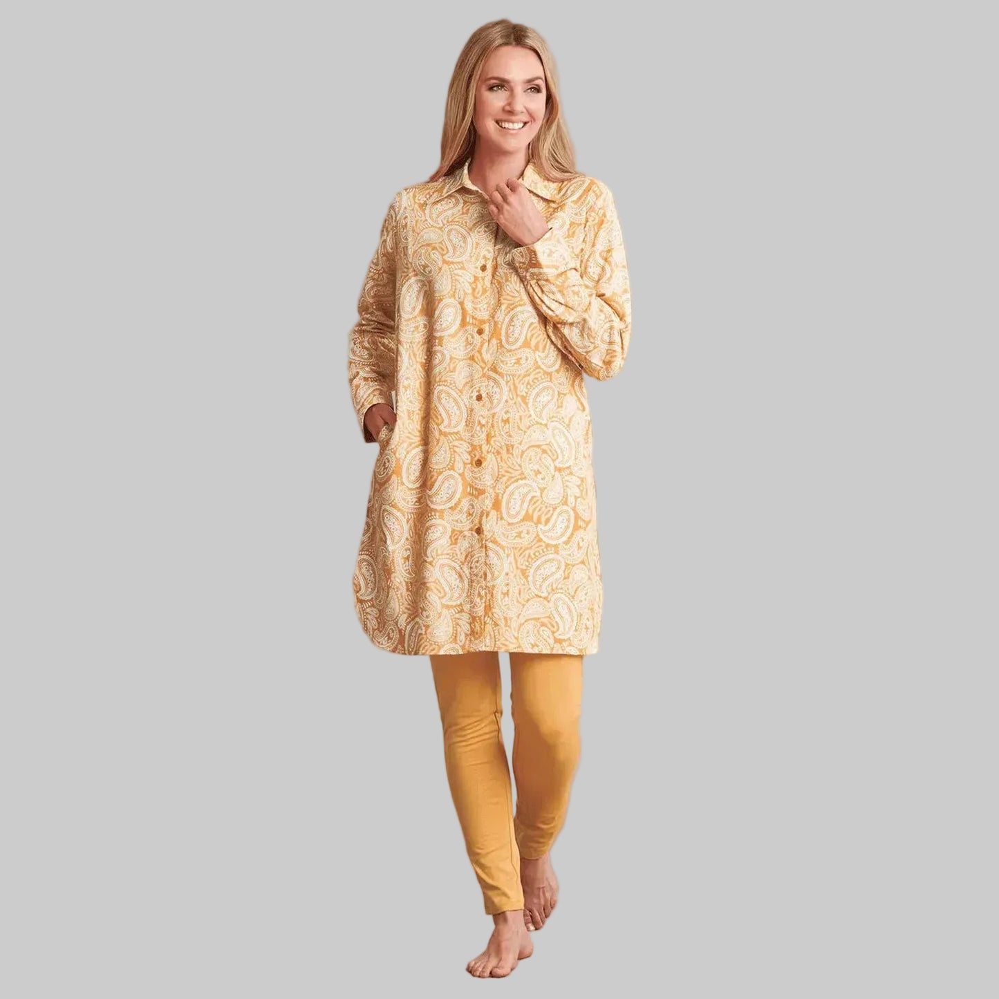 Yellow Paisley Flannel Lounge Shirt PSW-9045