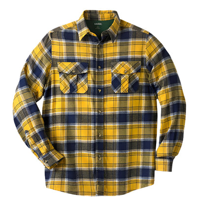 Yellow plaid holiday flannel shirt with chest pockets in Big & Tall relaxed fit
