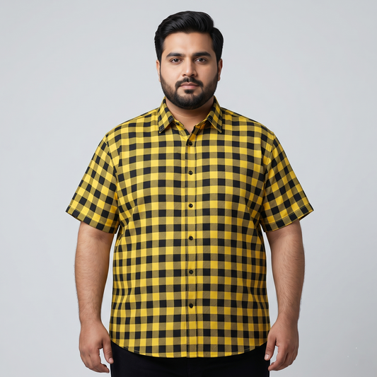 Yellow & Black Buffalo Half Sleeve Casual Shirt PSM-11183