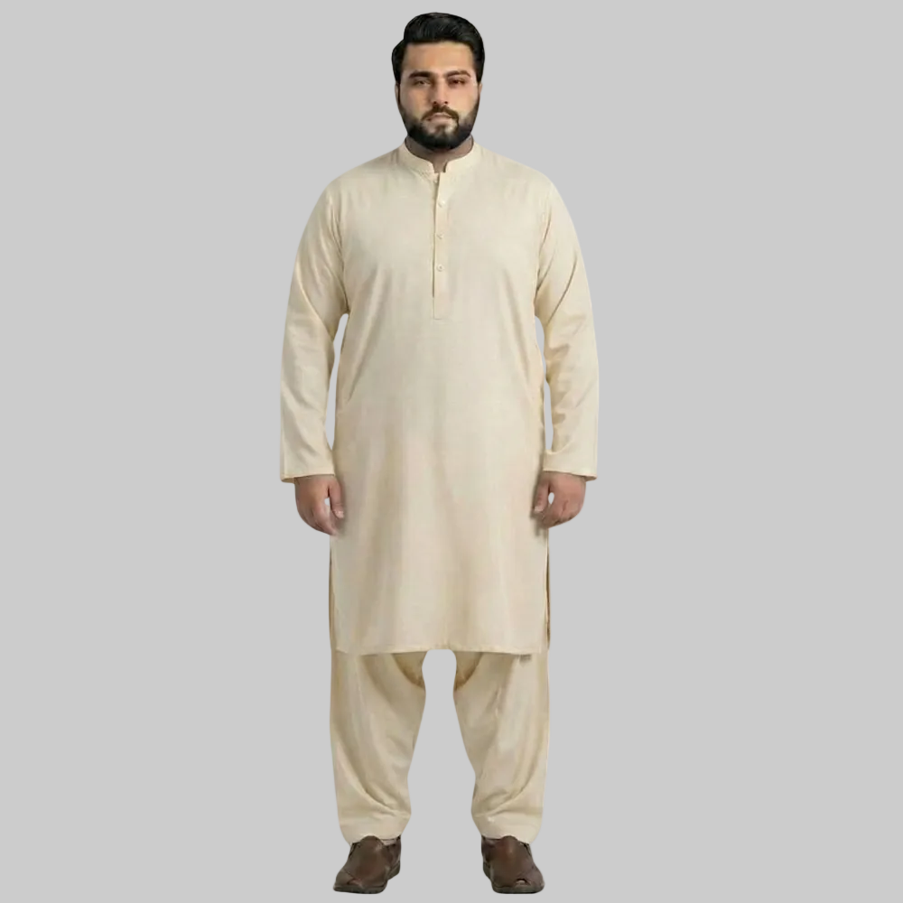 Ash White Premium Wash & Wear Plus Size Kurta Shalwar PSM-10854