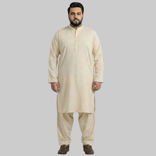 Ash White Premium Wash & Wear Plus Size Kurta Shalwar PSM-10854
