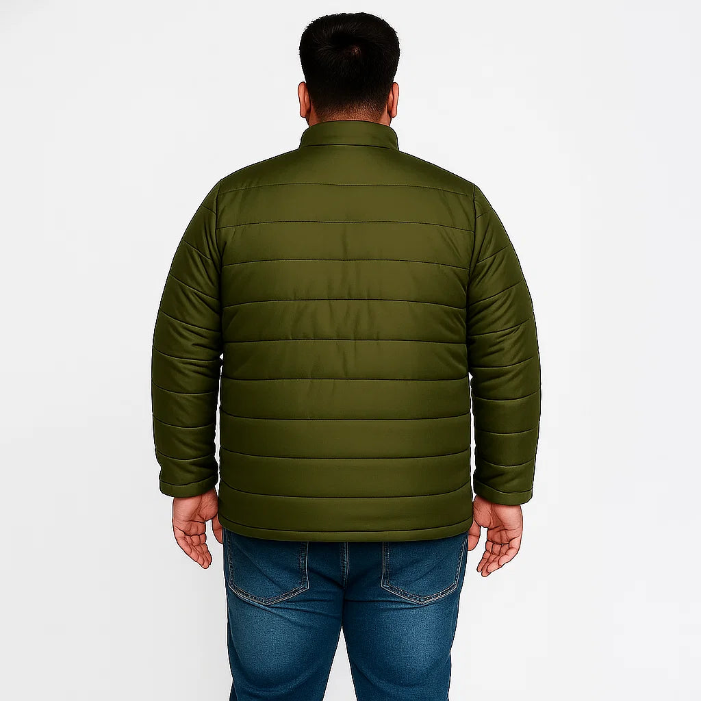 Olive Green Plus Size Long Sleeve Puffer Jacket PSM-8726