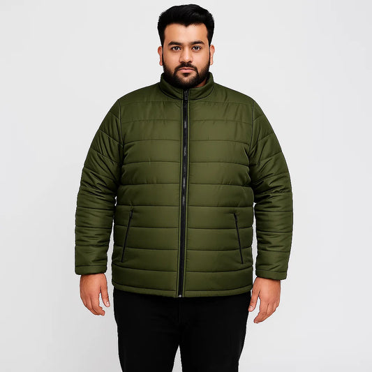 Olive Green Plus Size Long Sleeve Puffer Jacket PSM-8726