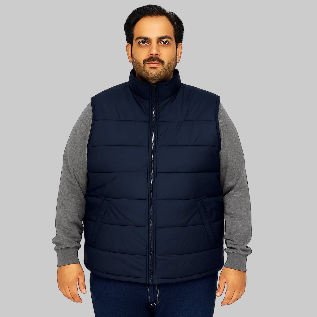 Navy Big Size Sleeveless Puffer Jacket PSM-6126-8644
