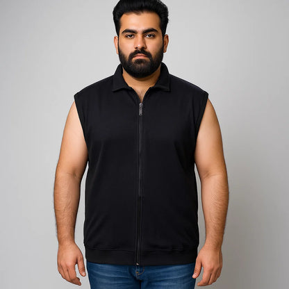 Black Terry Sleeveless Zipper Jacket PSM-8708