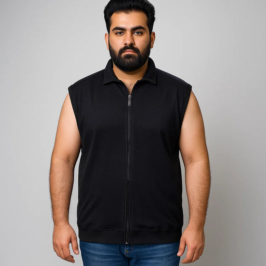Black Terry Sleeveless Zipper Jacket PSM-8708