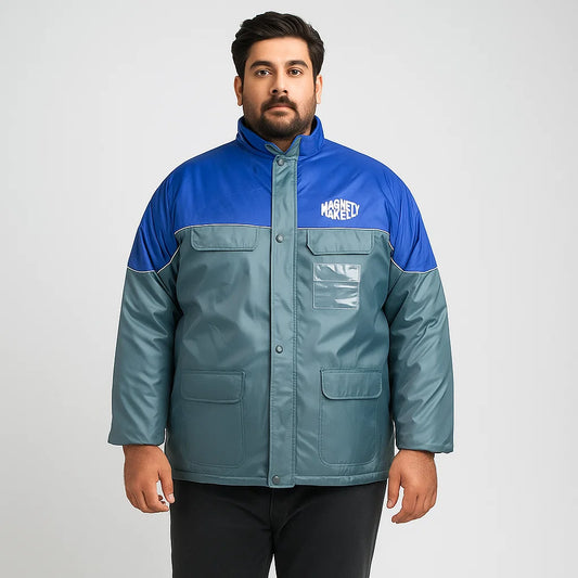 Blue Grey Plus Size Polyester Jacket PSM-7653