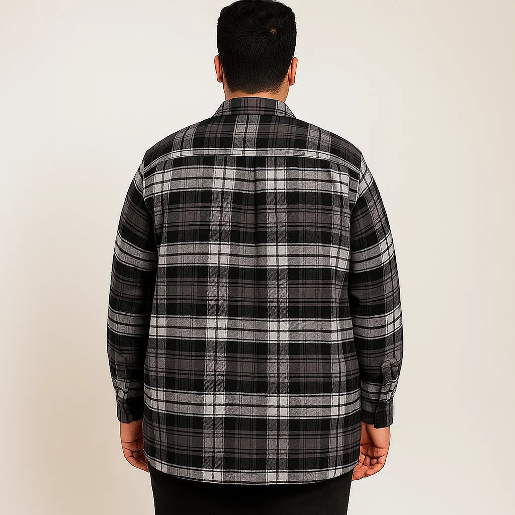 Black Plaid Fleece-Lined Flannel Shirt Jacket PSM-6580