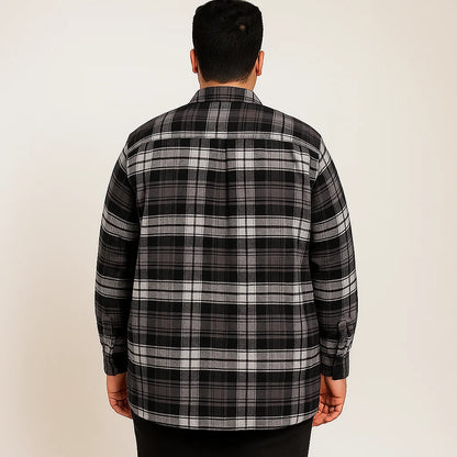Black Plaid Fleece-Lined Flannel Shirt Jacket PSM-6580