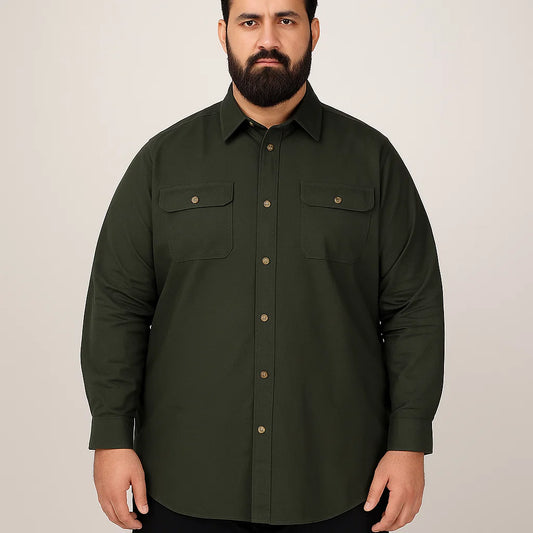Forest Green Flannel-Lined Twill Shirt Jacket PSM-6577
