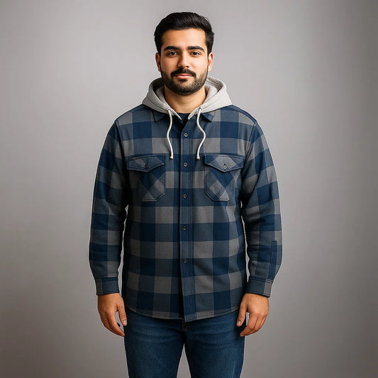 Navy Buffalo Check Without Hood Shirt Jacket PSM-7595
