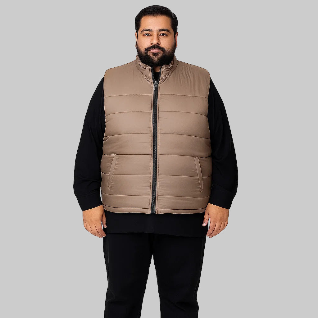 Sleek Taupe Plus-Size Puffer Jacket PSM-8646