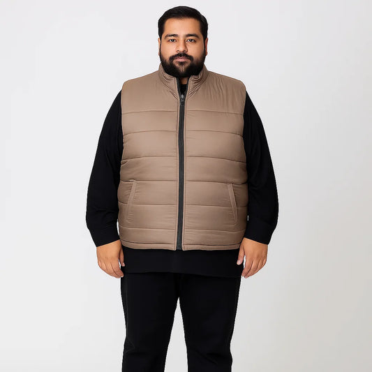 Sleek Taupe Plus-Size Puffer Jacket PSM-8646